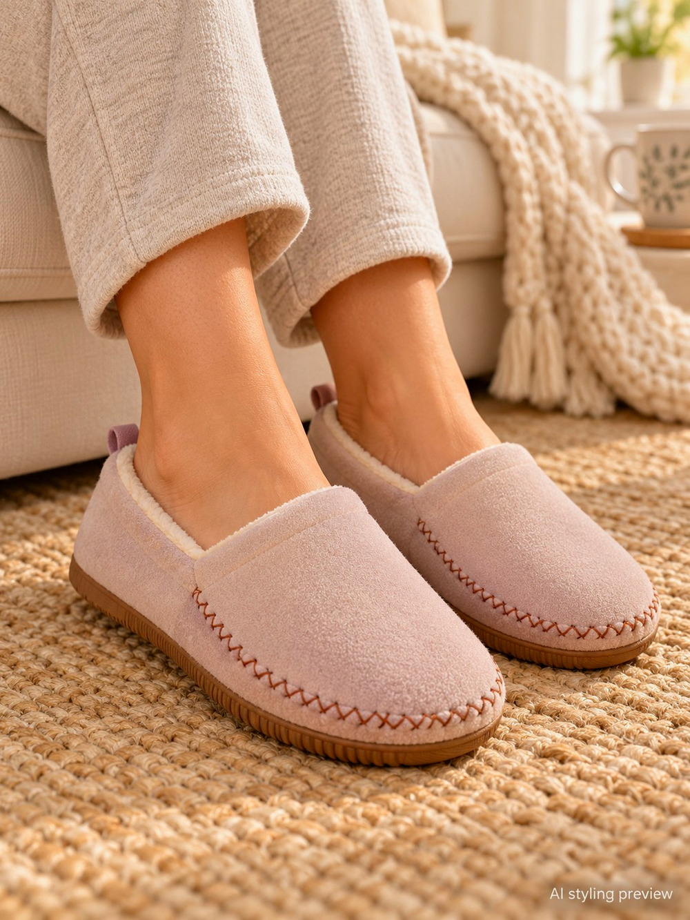 Dearfoams Womens Slippers Medium 7-8 Lavender Pink Fleece Lined Cozy Moccasin